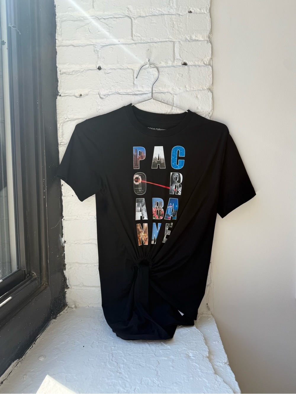 Paco Rabanne Black Short‑Sleeve Graphic Knot Front T‑Shirt